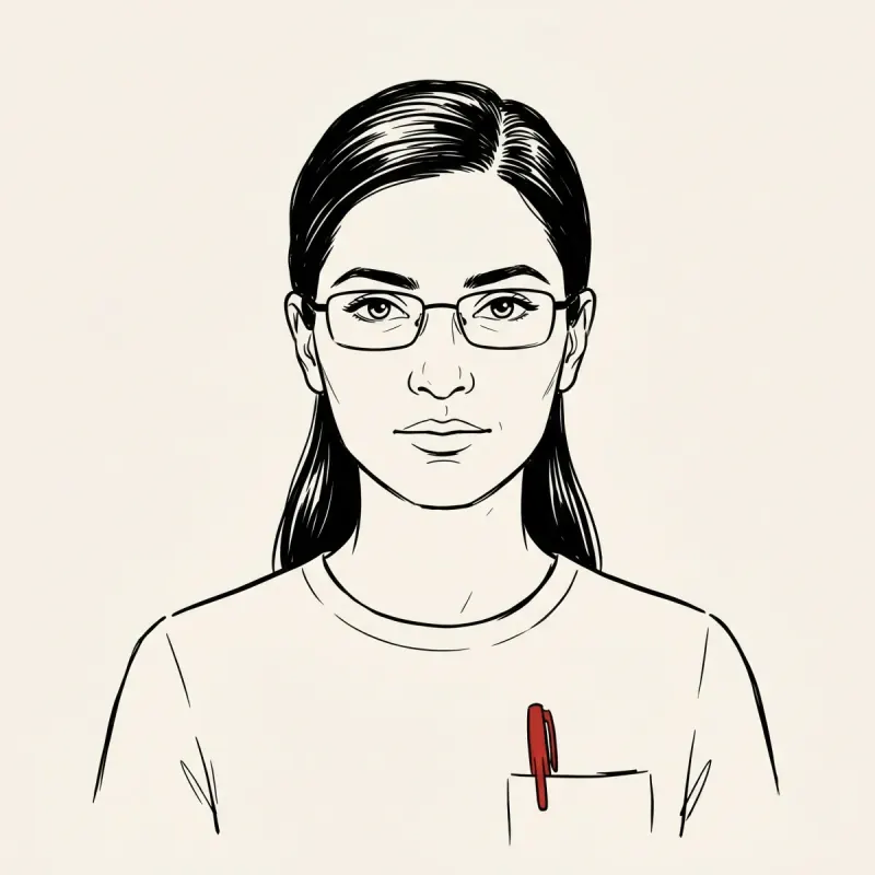 Illustrated portrait of a tax-consultant character in clear wire-frame glasses with a red felt-tip pen visible in the chest pocket.