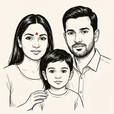 Illustrated portrait of Rohan and family