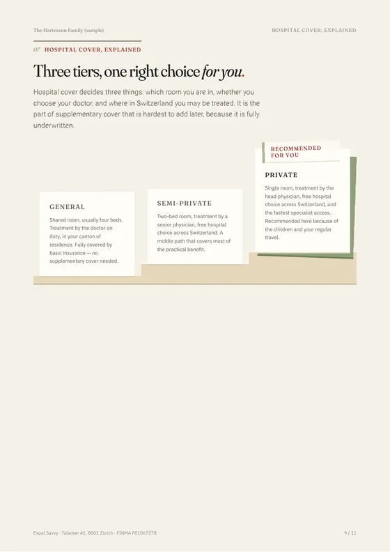 The sample report’s hospital tiers (page 9 of 11)