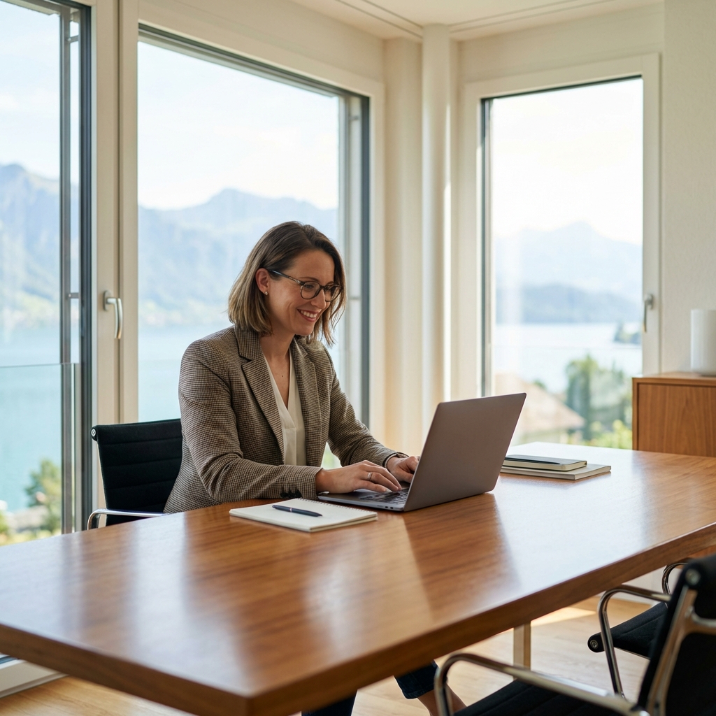 Self-employed professional working focused in Switzerland